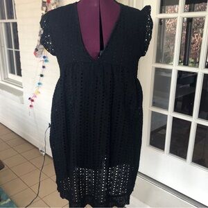 Pink Lily Black “Derby” V-Neck Eyelet Romper